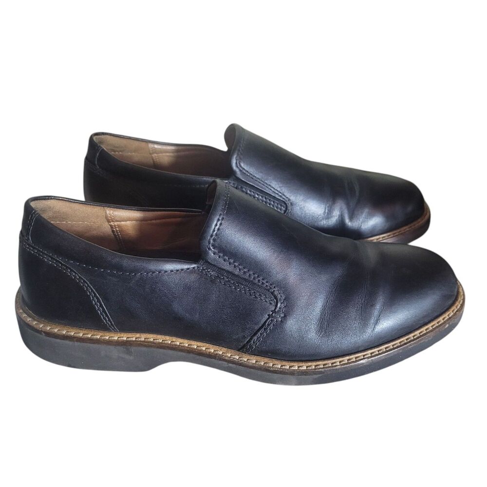 Ecco Ian Men's Slip On Shoes Size 8 Black Leather Round Toe Casual Comfort‎